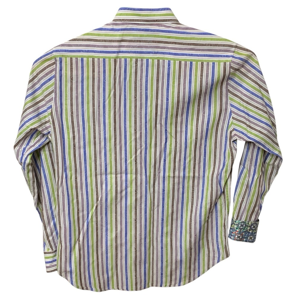 Robert Graham Striped Paisley Flip Cuff Long Sleeve Button Down Shirt Mens Large - Picture 3 of 12